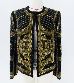 Giacca di tweed con perline fatta a mano 2022 Autunno Inverno Moda Nuova giacca di cardigan corto in lana di tweed con scollo ro