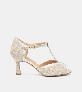 SANDALI RAFIA BEIGE E PLATINO